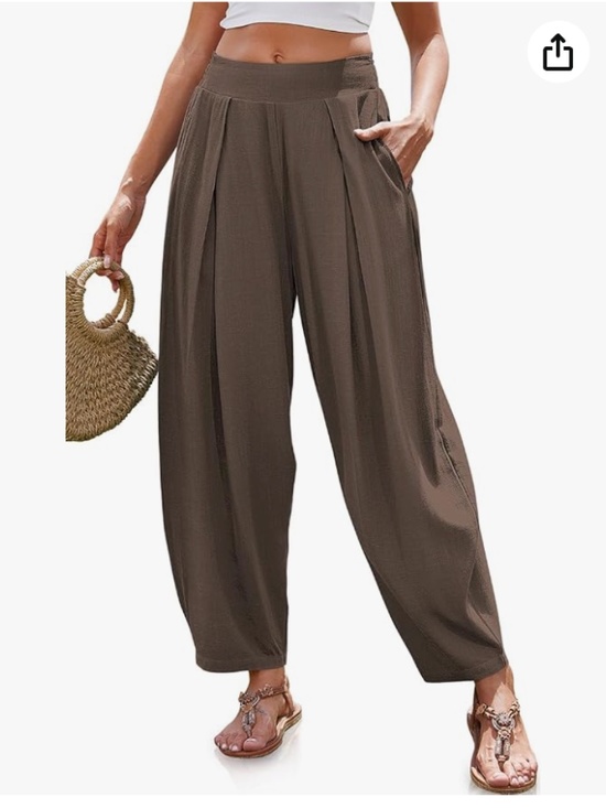 Tarse Pants - Tarse Brown Smocked Waist Barrel Leg Harem Pants Oversized Pockets Wide Leg